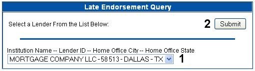 Screenshot of Late Endorsement selection page