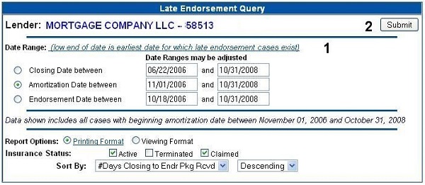 Screenshot of Late Endorsement selection page