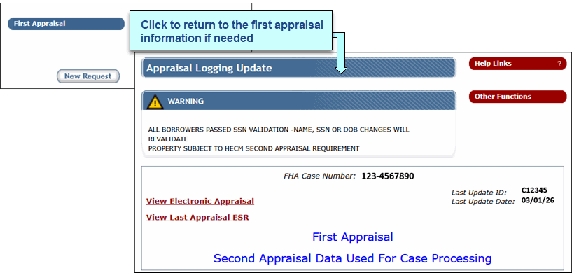 Appraisal Logging Update page
