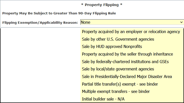 Appraisal Logging Update - Property Flipping page section