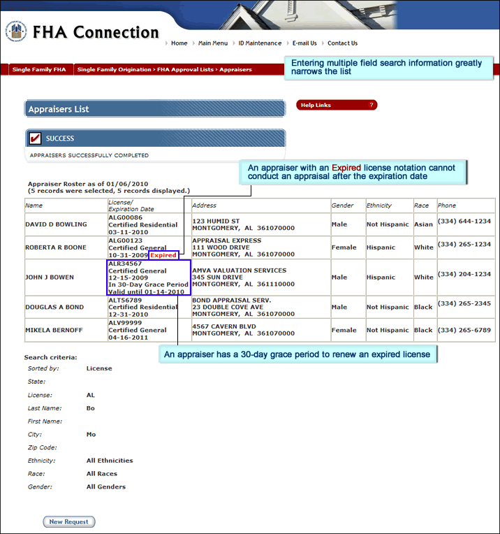 Appraisers List page