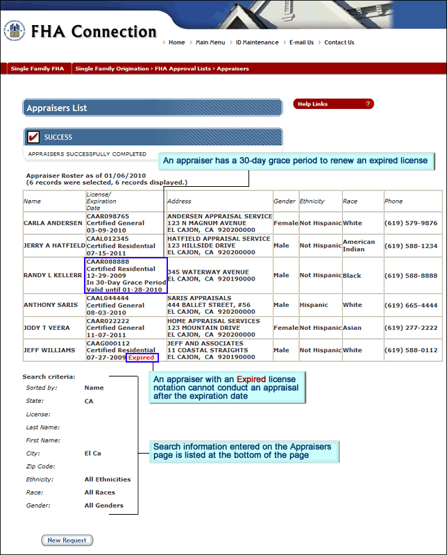 Appraisers List page