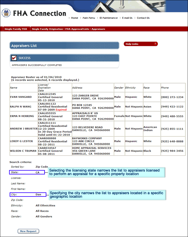 Appraisers List page