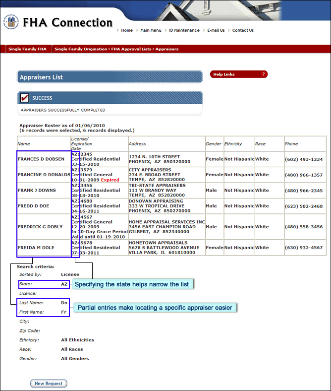 Appraisers List page