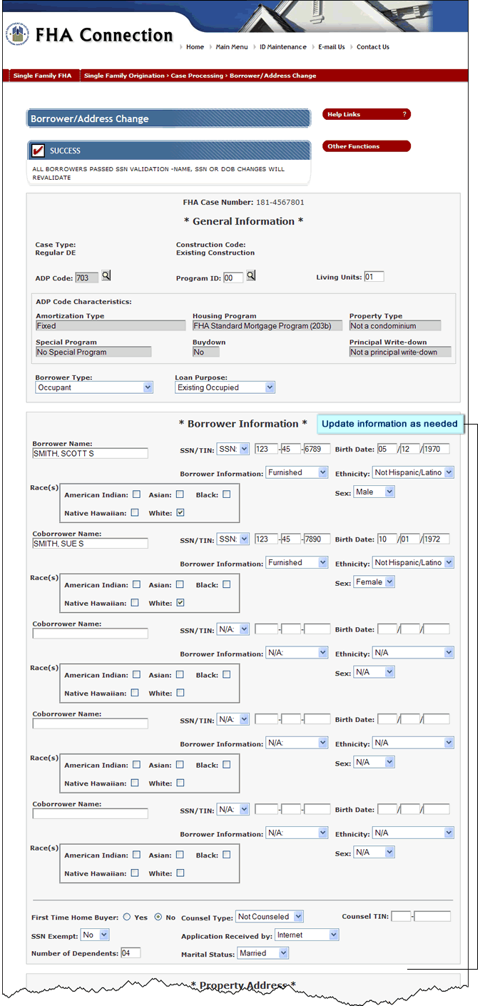 Borrower/Address Change page