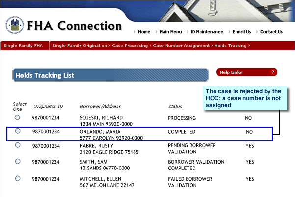 Held case - HOC processing is complete; case number is not assigned
