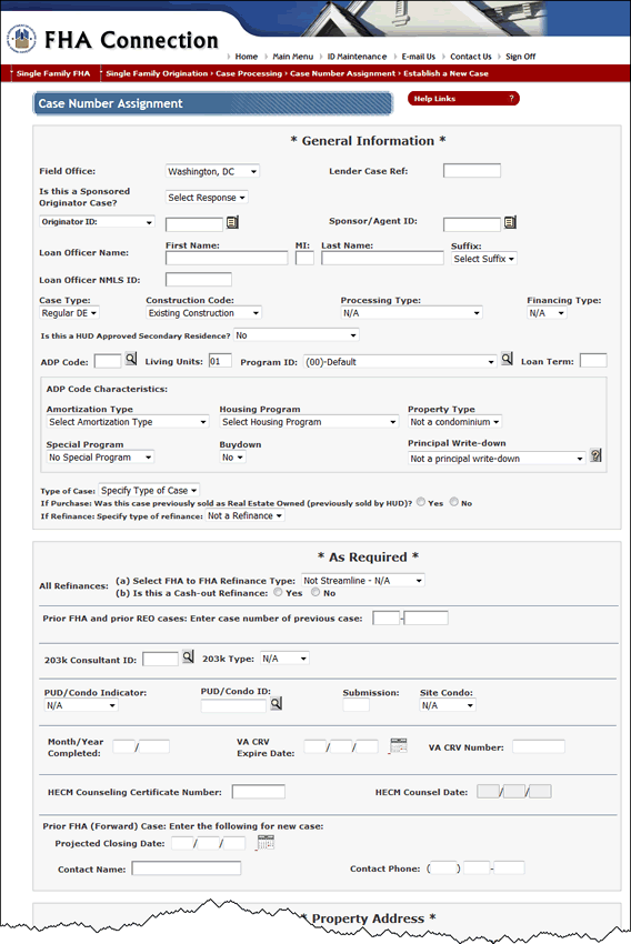 Case Number Assignment page