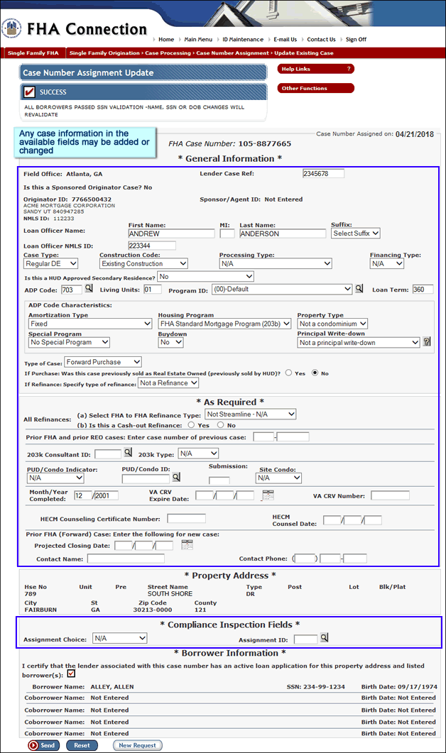 Case Number Assignment Update page