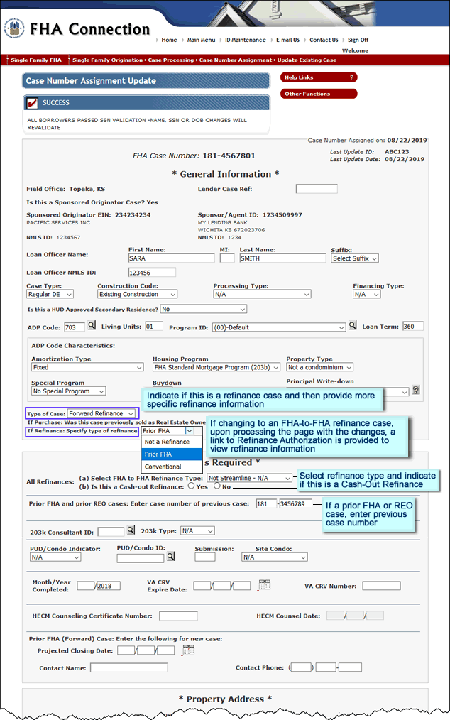 Case Number Assignment Update page