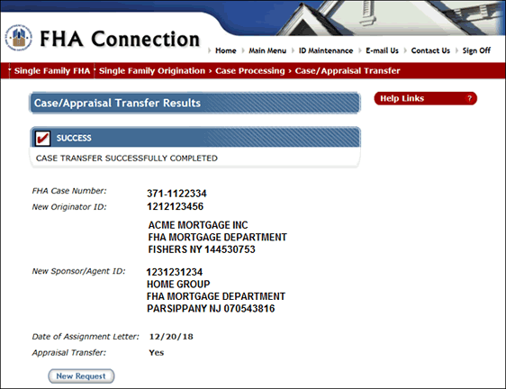 Case Transfer Results page