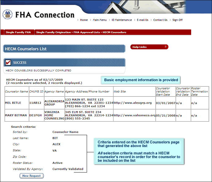 HECM Counselors List page
