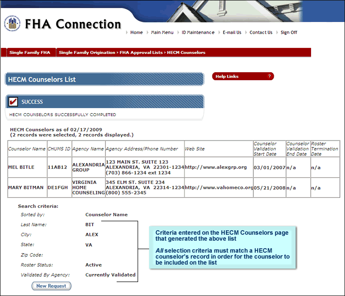 HECM Counselors List page