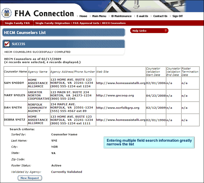 HECM Counselors List page