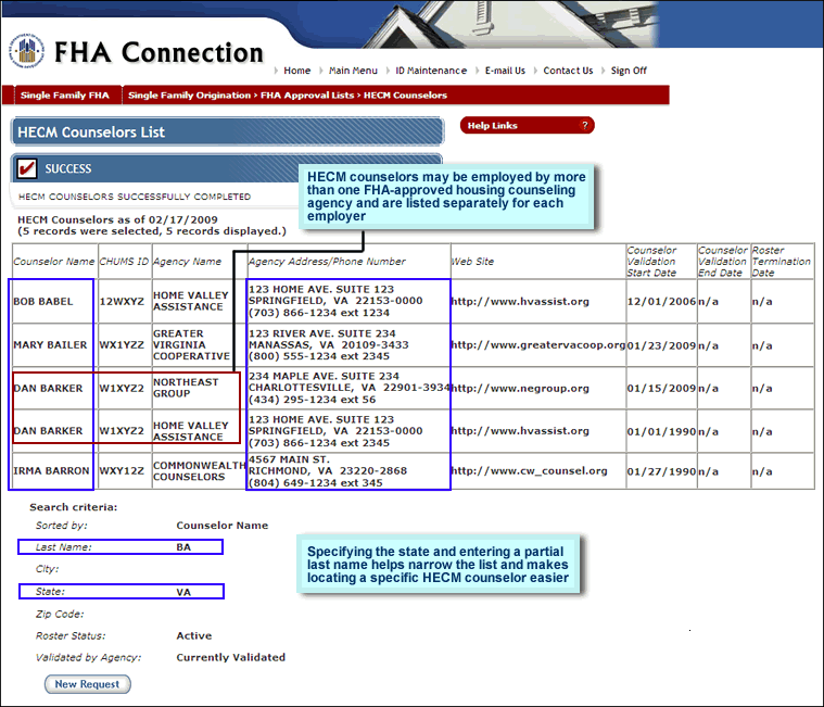 HECM Counselors List page