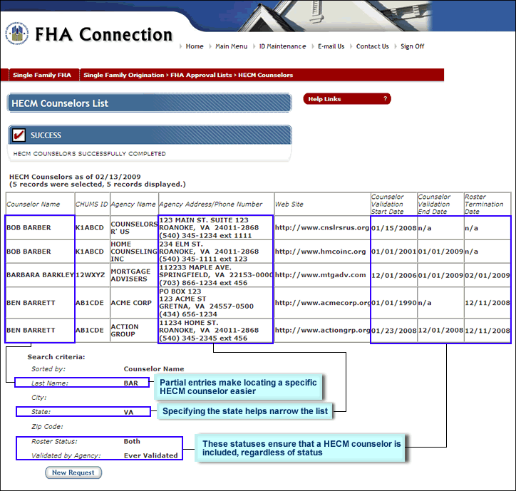 HECM Counselors List page