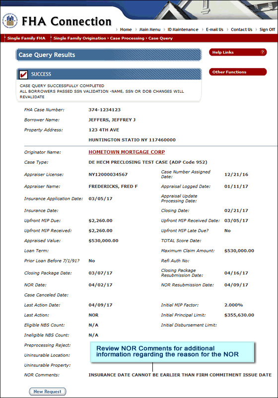Case Query Results page
