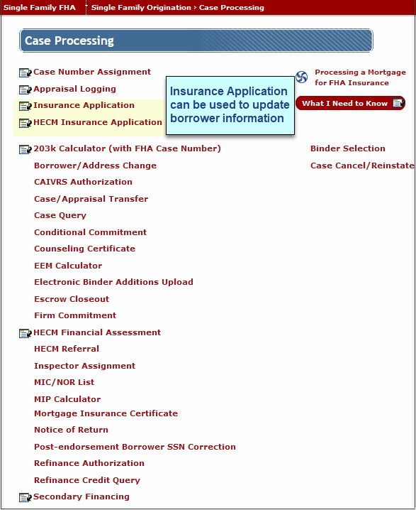 Case Processing Menu