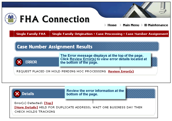 Message: Request placed on hold pending HOC processing