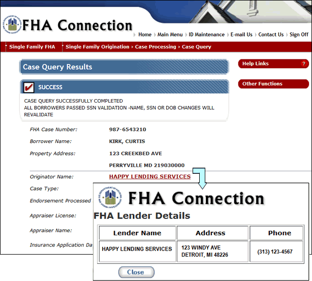 Lender Detail on Case Query Results page