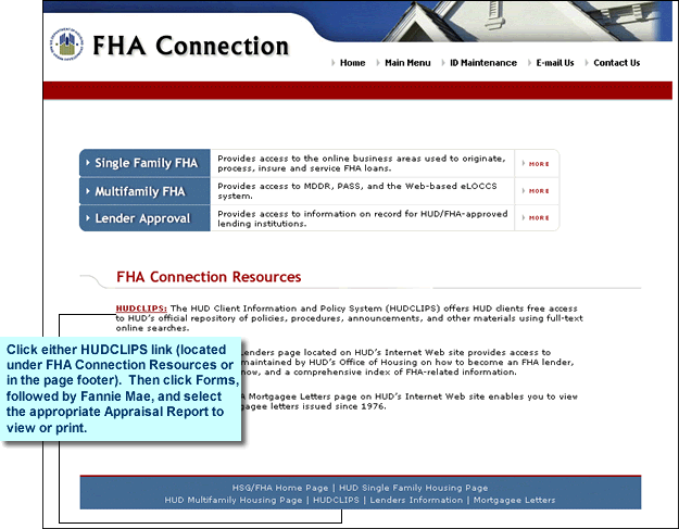 FHA Connection Main Menu