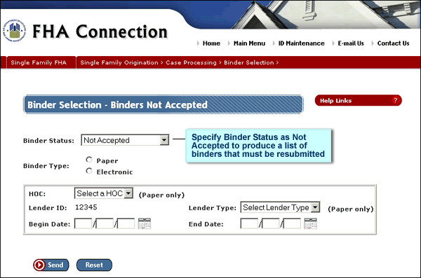 Binder Selection - Binders Not Accepted page