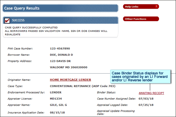 Endorsed case on Case Query Results page