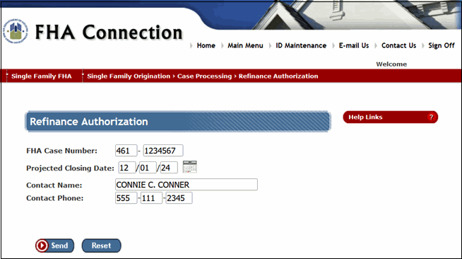 Refinance Authorization page
