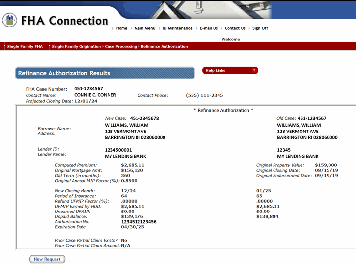 Refinance Authorization Results page