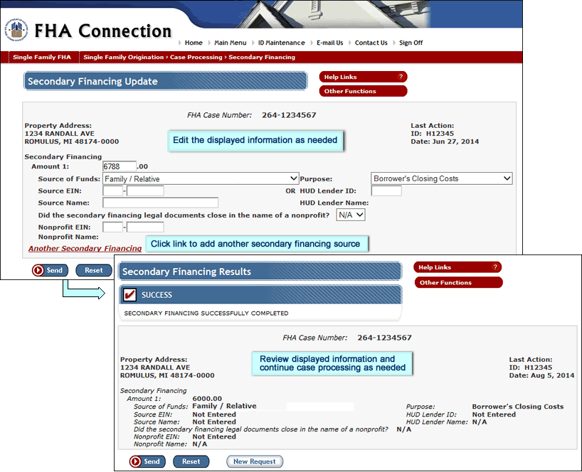 Secondary Financing Update and Secondary Financing Results pages