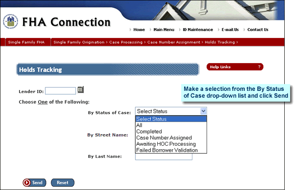 Search by status on the Holds Tracking page