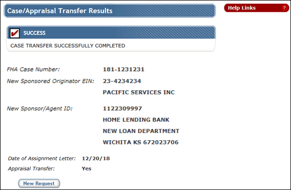 Case Transfer Results page