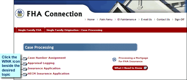 Case Processing menu page